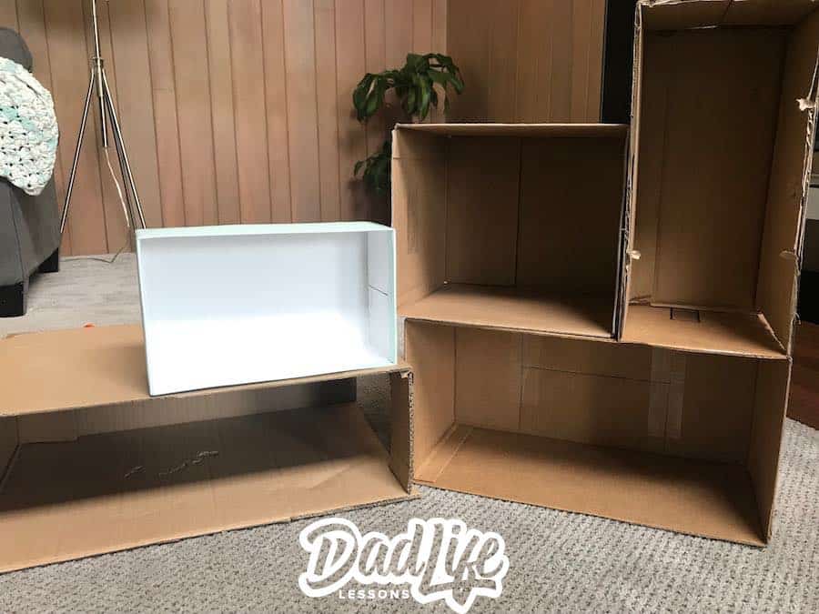 Boxes arranged for Dollhouse out of Cardboard