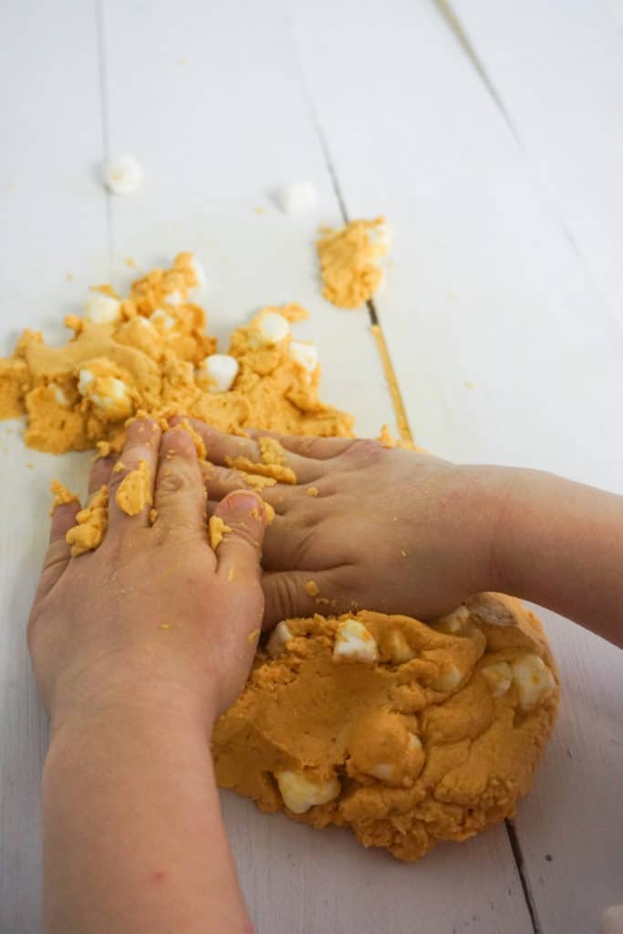 Kids Playing with Pumpkin Pie Slime