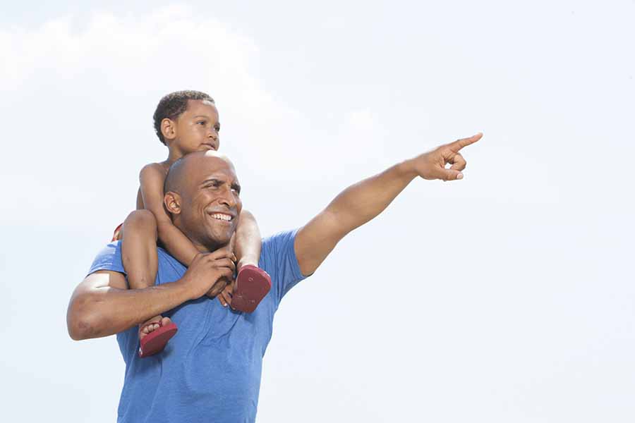 dad and son exploring