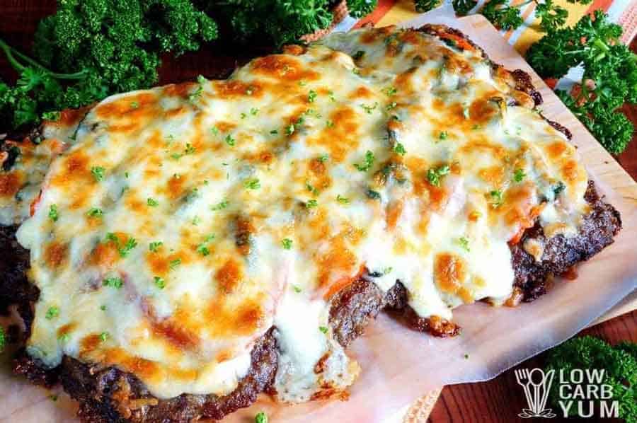 Spinach Tomato Meatza Pizza With Ground Hamburger meat