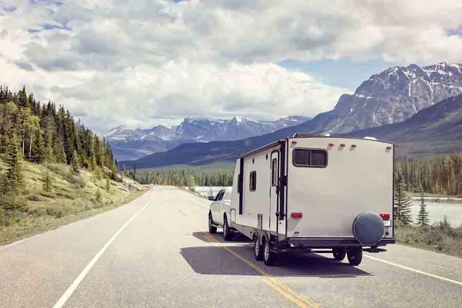 family camper in tow